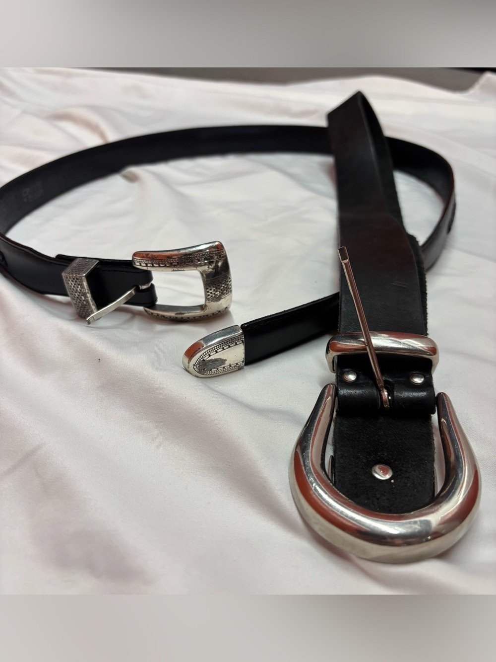 PAIR OF Genuine Leather Black w/ Silver Accents Belts | Brighton 1998 ONYX Belt